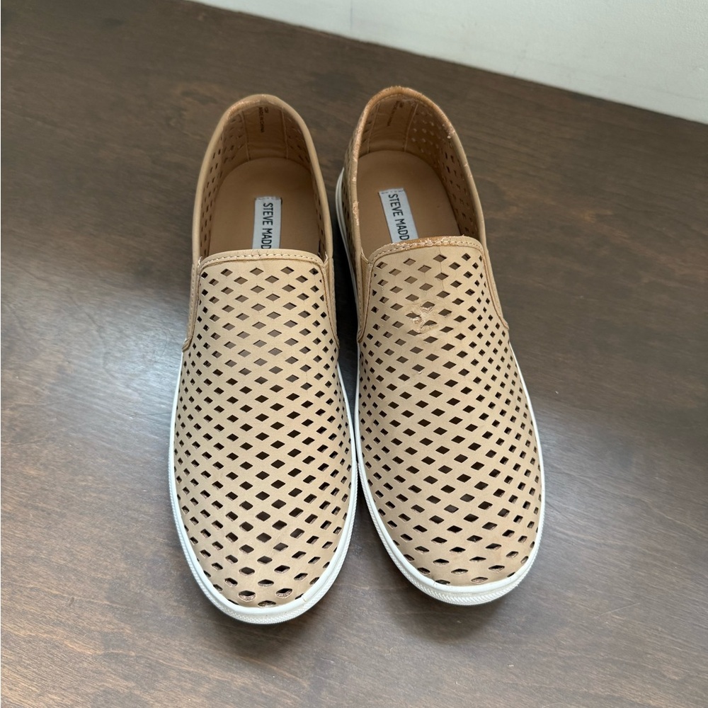 Steve Madden Perforated Slip-On Sneakers in Tan